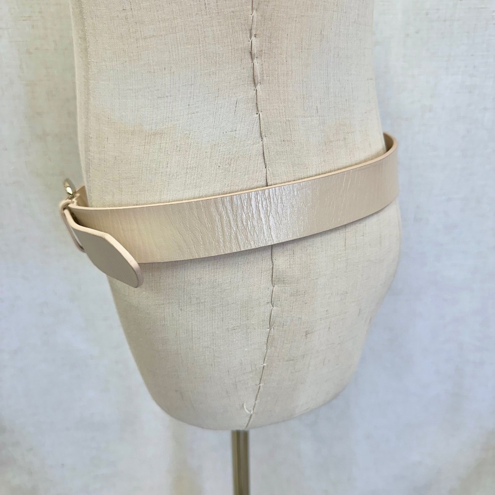 Beige Genuine Leather Chain Belt Gold Tone Buckle Women's Size S/M - Picture 10 of 13
